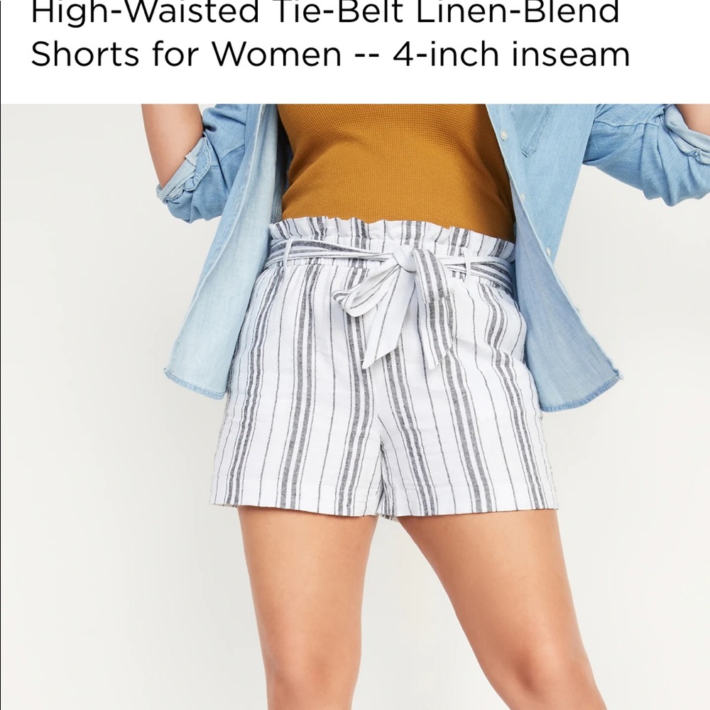 NWT OLD NAVY High-Waisted Tie-Belt Linen-Shorts